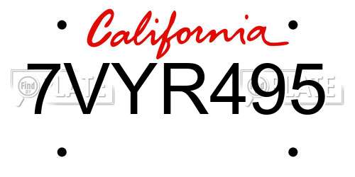 7VYR495 California License Plate