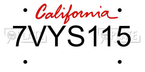 7VYS115 California License Plate