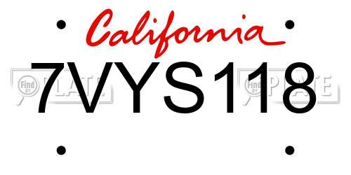 7VYS118 California License Plate