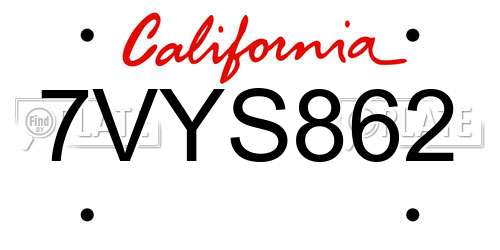 7VYS862 California License Plate