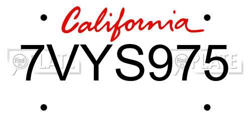 7VYS975 California License Plate