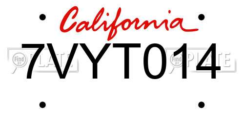 7VYT014 California License Plate