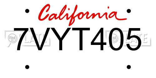 7VYT405 California License Plate