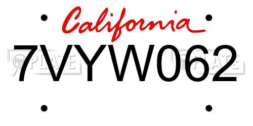7VYW062 California License Plate