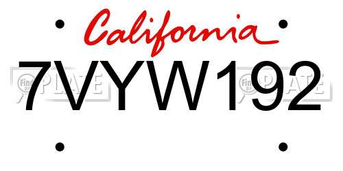 7VYW192 California License Plate