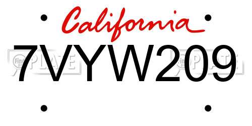 7VYW209 California License Plate