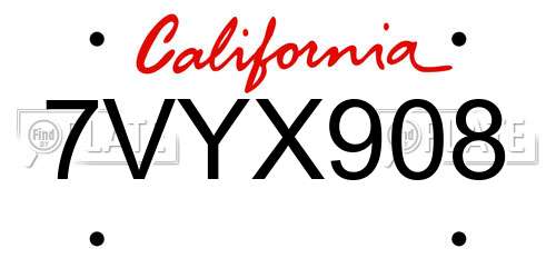 7VYX908 California License Plate