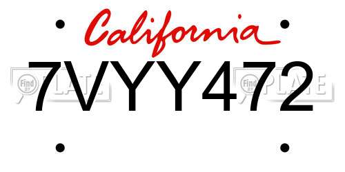 7VYY472 California License Plate