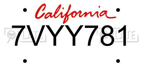 7VYY781 California License Plate