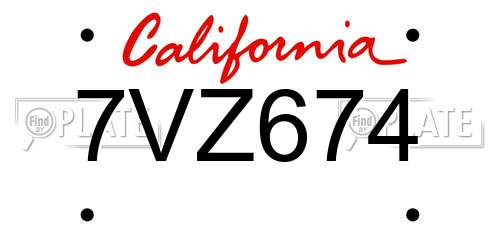 7VZ674 California License Plate