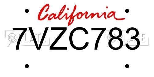 7VZC783 California License Plate