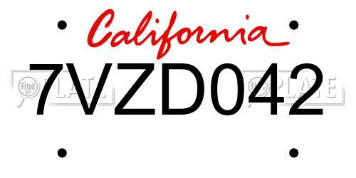 7VZD042 California License Plate