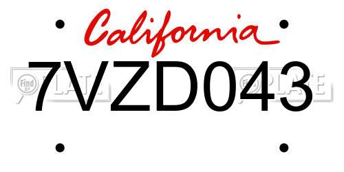 7VZD043 California License Plate
