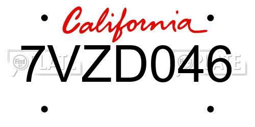 7VZD046 California License Plate