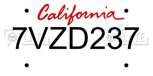 7VZD237 California License Plate