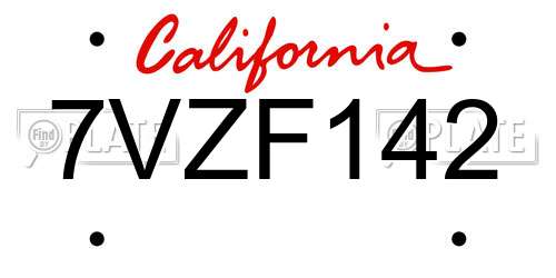 7VZF142 California License Plate