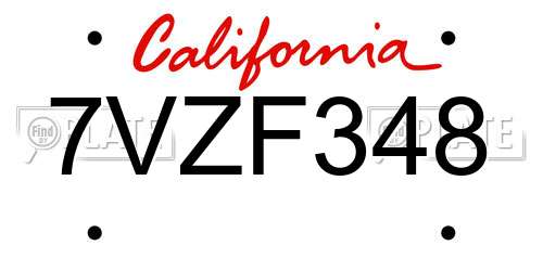 7VZF348 California License Plate