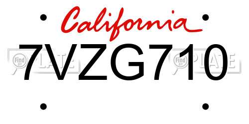 7VZG710 California License Plate