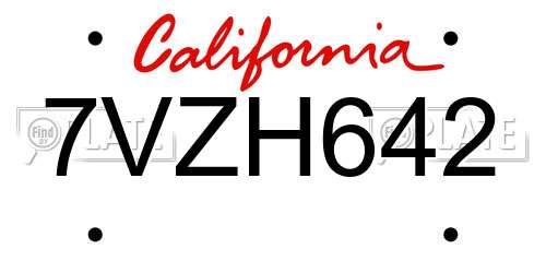 7VZH642 California License Plate