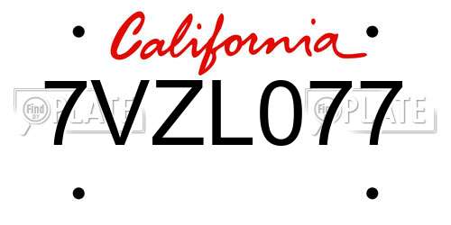 7VZL077 California License Plate
