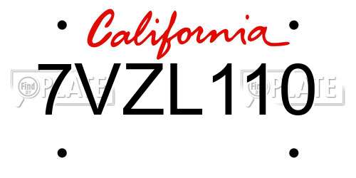 7VZL110 California License Plate