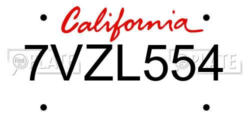 7VZL554 California License Plate