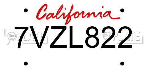 7VZL822 California License Plate