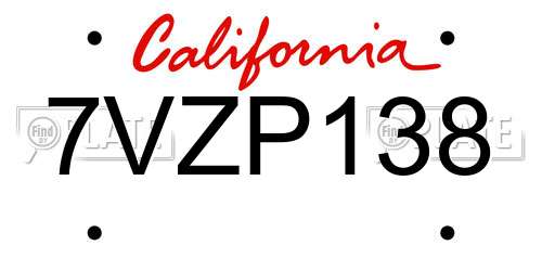 7VZP138 California License Plate