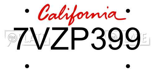 7VZP399 California License Plate