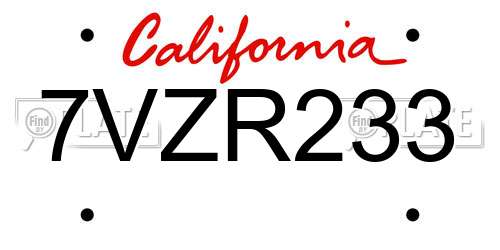 7VZR233 California License Plate