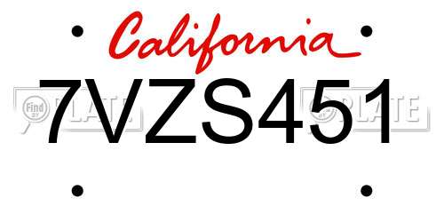 7VZS451 California License Plate