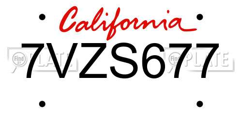 7VZS677 California License Plate