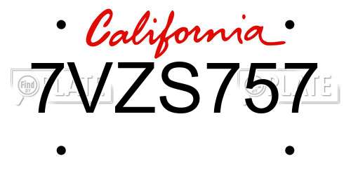 7VZS757 California License Plate