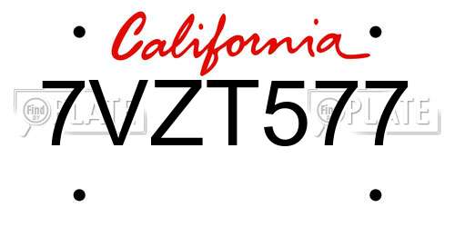7VZT577 California License Plate