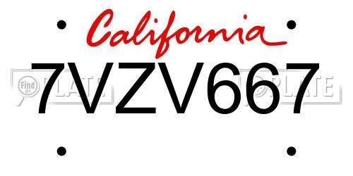 7VZV667 California License Plate