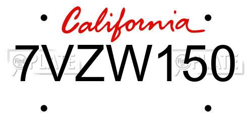 7VZW150 California License Plate