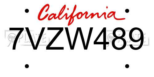 7VZW489 California License Plate
