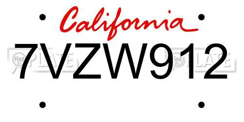 7VZW912 California License Plate