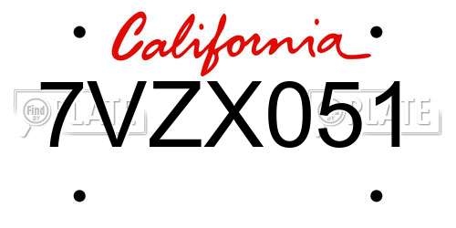 7VZX051 California License Plate