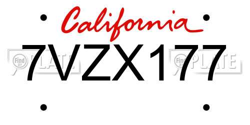 7VZX177 California License Plate