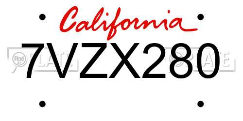 7VZX280 California License Plate