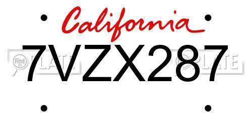 7VZX287 California License Plate
