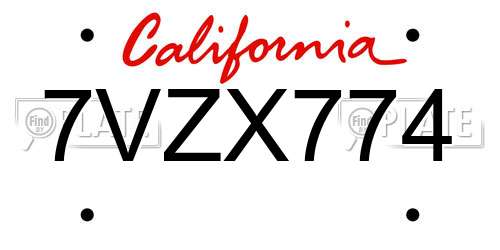 7VZX774 California License Plate