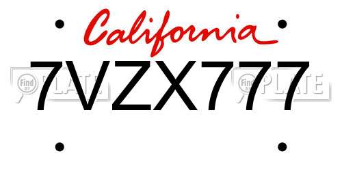 7VZX777 California License Plate