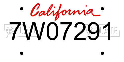 7W07291 California License Plate