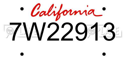 7W22913 California License Plate