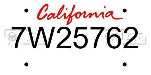 7W25762 California License Plate