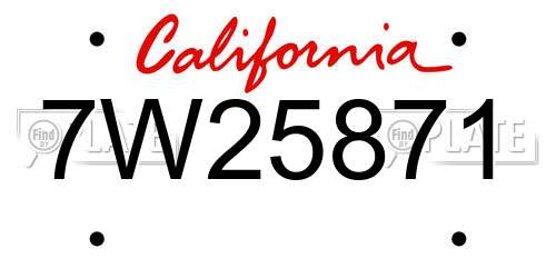 7W25871 California License Plate