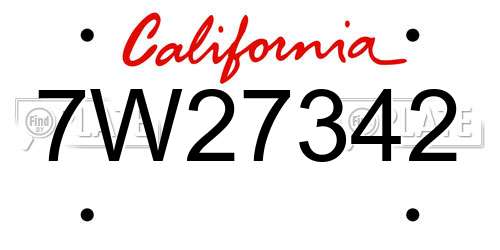 7W27342 California License Plate