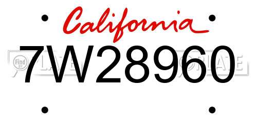 7W28960 California License Plate